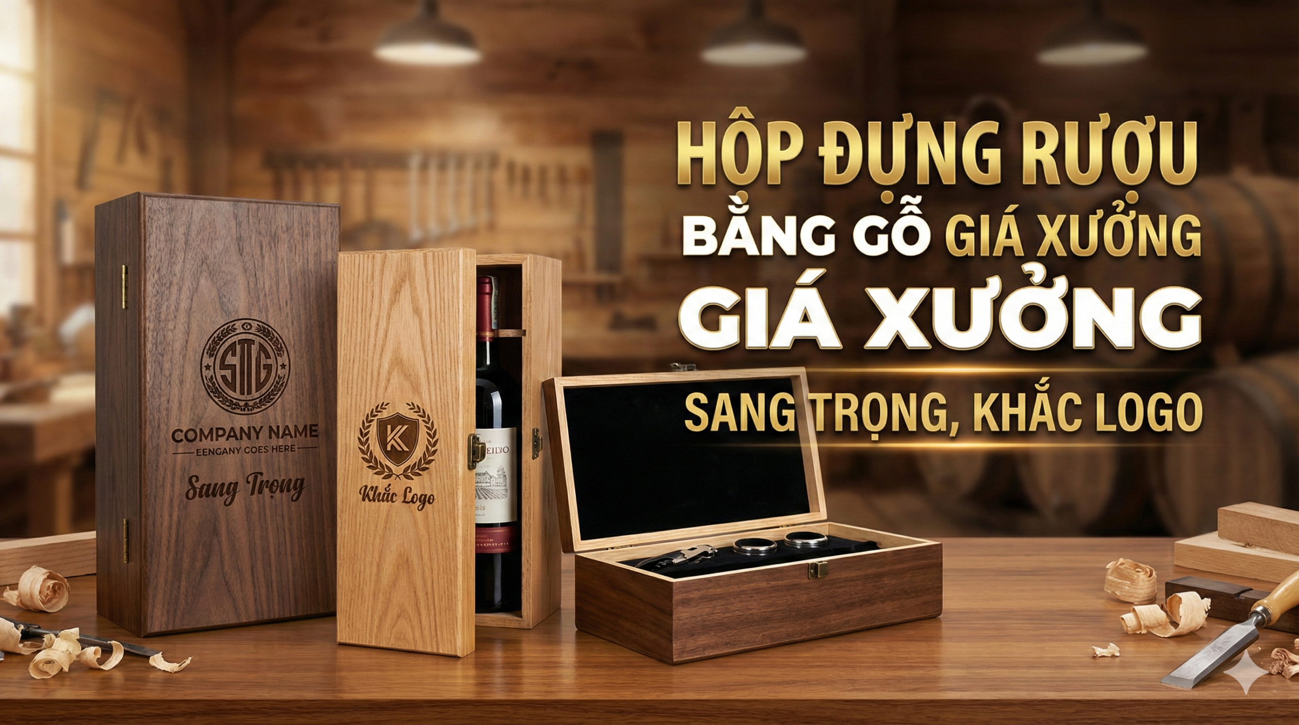 Hộp đựng rượu bằng gỗ giá xưởng: Sang trọng, khắc logo