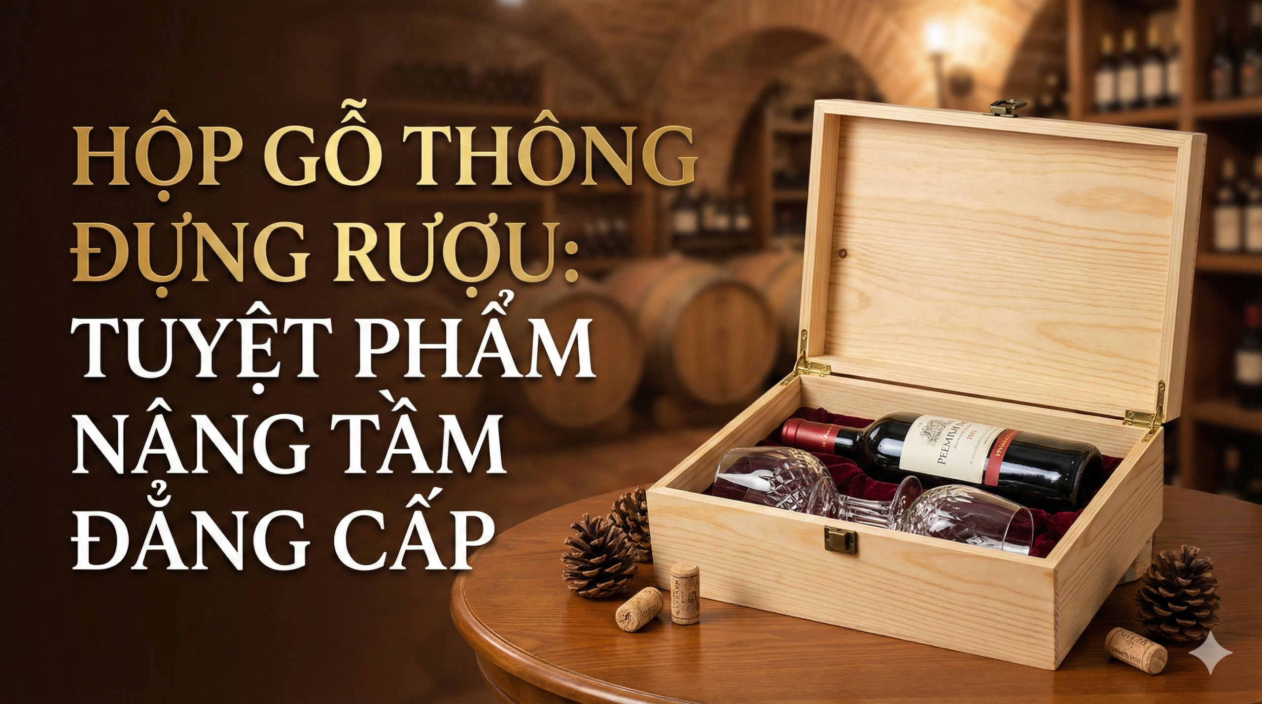 Hộp gỗ thông đựng rượu: Tuyệt phẩm nâng tầm đẳng cấp
