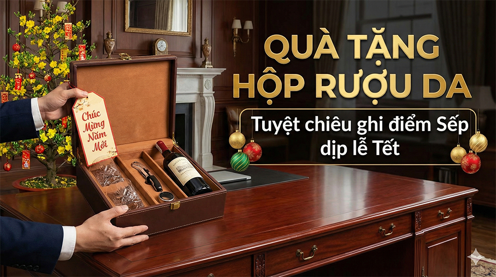 Quà tặng hộp rượu da: Tuyệt chiêu ghi điểm Sếp dịp lễ Tết